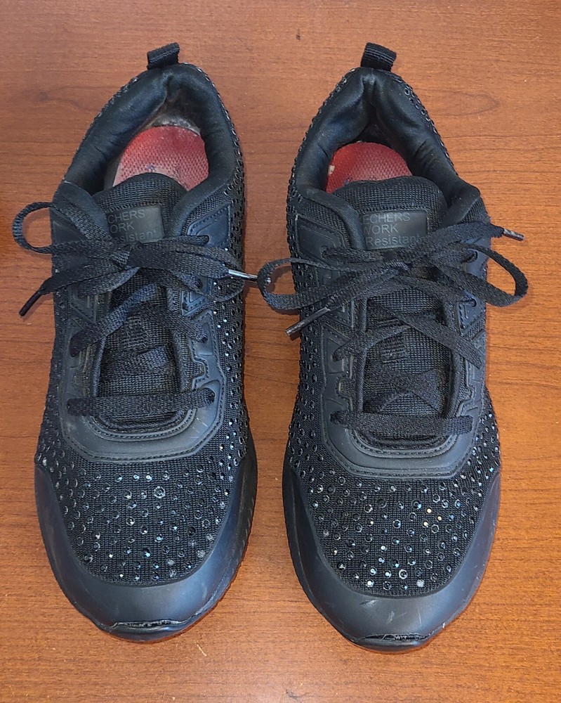 Skechers Work Shoes Women's 9.5 Slip Resistant Black Sneakers Lace-Up