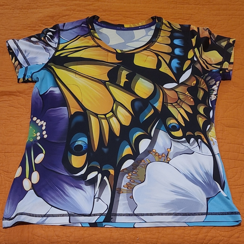 Inkburn Women's L Multicolor Butterfly Graphic Short Sleeve Crew Neck T-Shirt