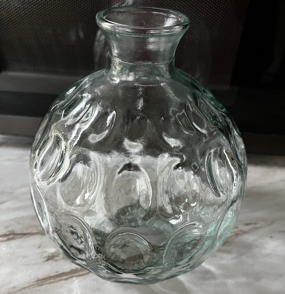 Mid Century Glass Dimpled Green Borske Sklo Style-Round Dimpled/Bubble-Bottle