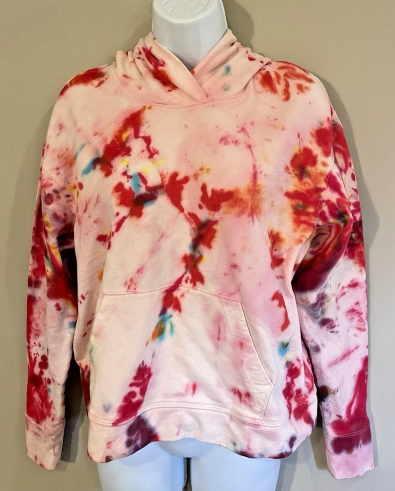 Standard James Perse Tie Dye Women's Hoodie Size 1 Pink Cotton Sweatshirt Small