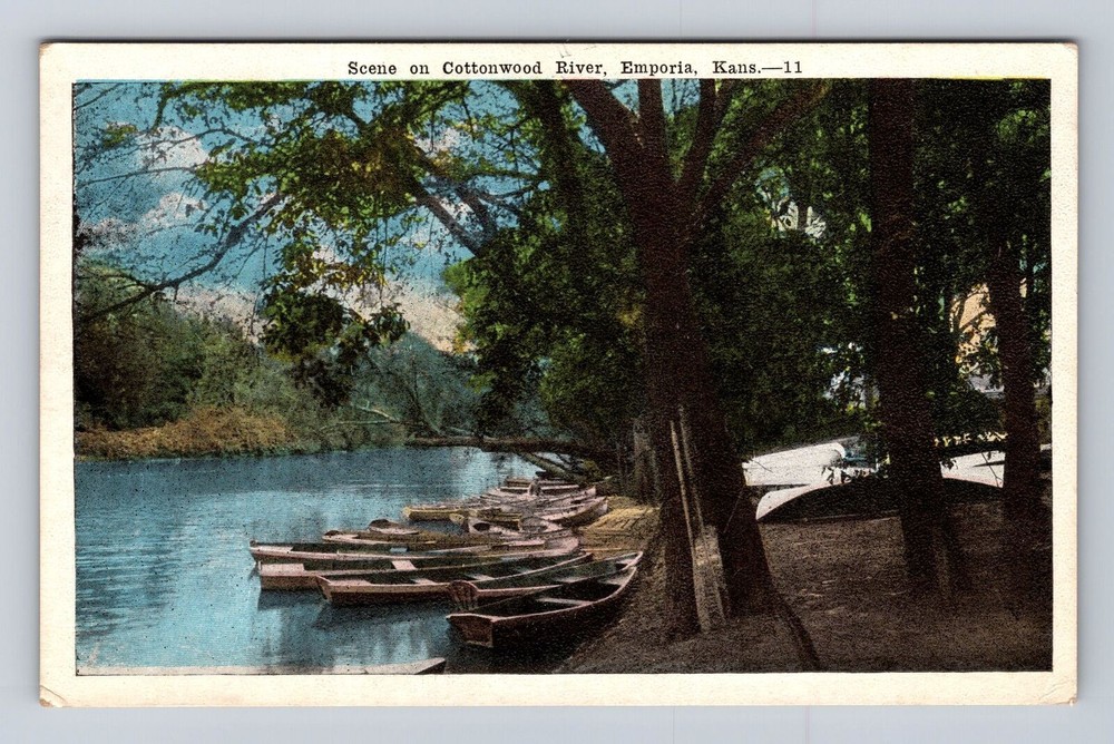Emporia KS-Kansas, Scene on Cottonwood River, Antique Vintage Souvenir Postcard