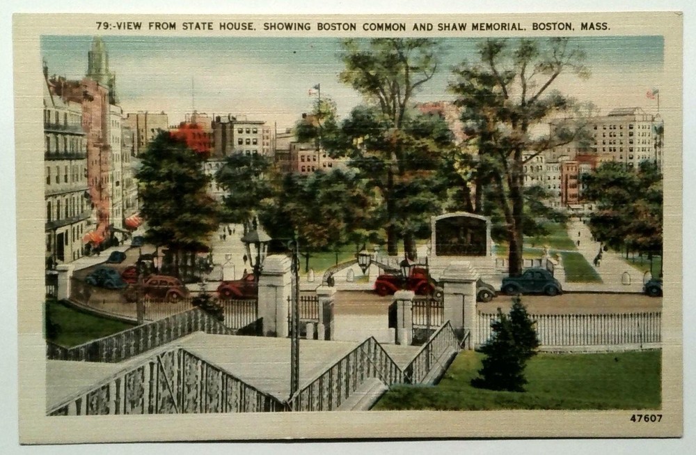 Vintage Linen Boston Common & Shaw Memorial Postcard from State House