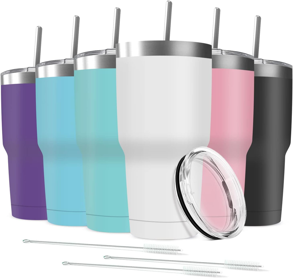 30Oz Stainless Steel Double Wall Vacuum Insulated Travel Mug with Lid, 6-Pack, BPA-Free, Leak-Proof
