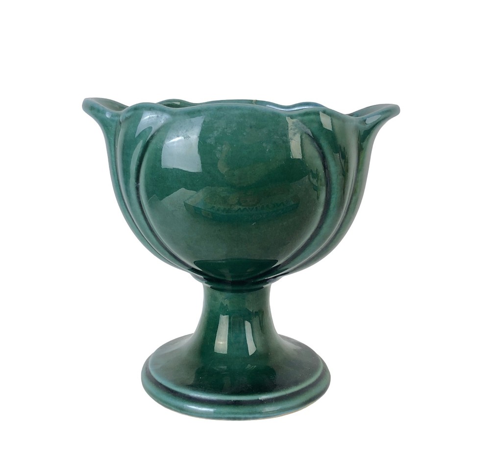 Vintage Green HULL Pottery PEDESTAL VASE Tulip Petal Planter #F33