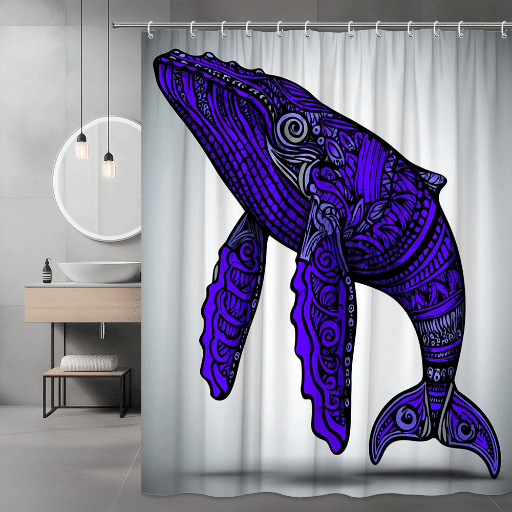 Purple Whale Graphic Shower Curtain, Ocean Animal Print