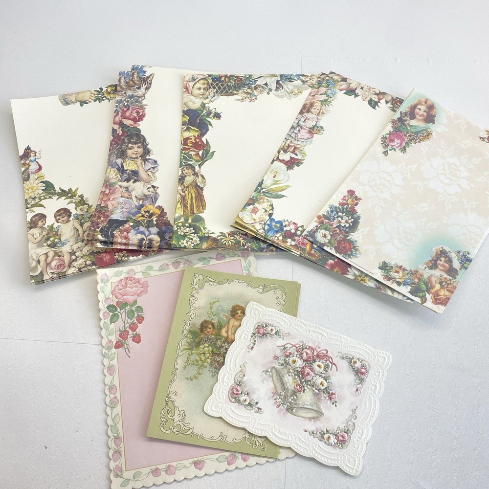 Vintage Paper Ephemera 46 Pc Lot Victorian Designs Stationary Journaling Crafts