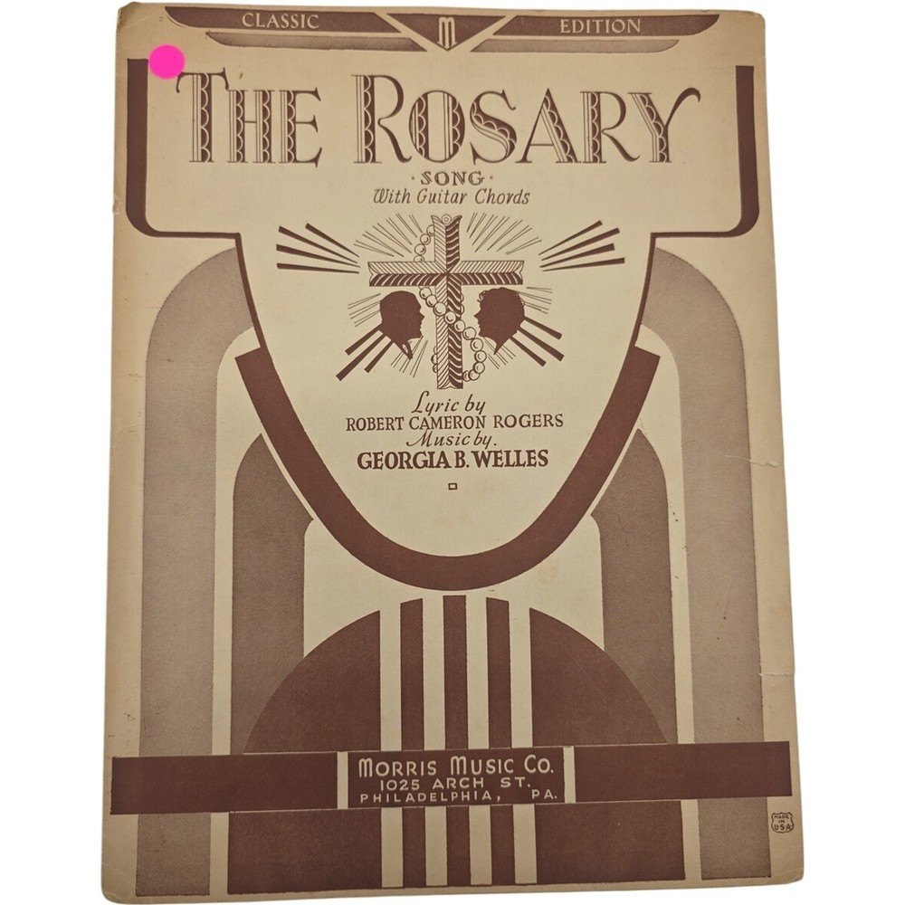 The Rosary Song with Guitar Chords Classic Edition 1933 Vintage Sheet Music