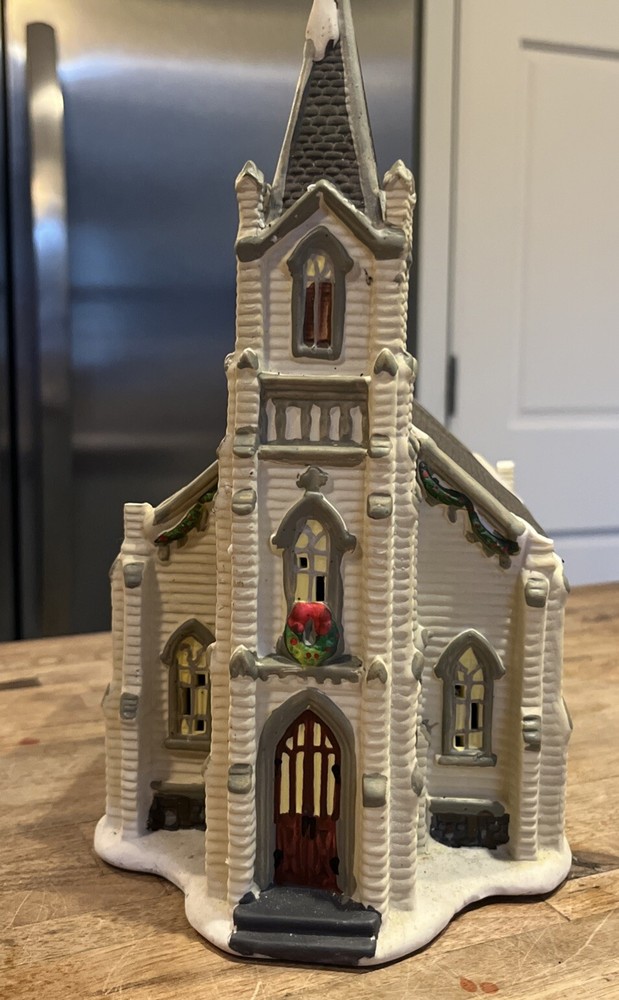 Village Collectible Victorian Church Holiday Time  Christmas