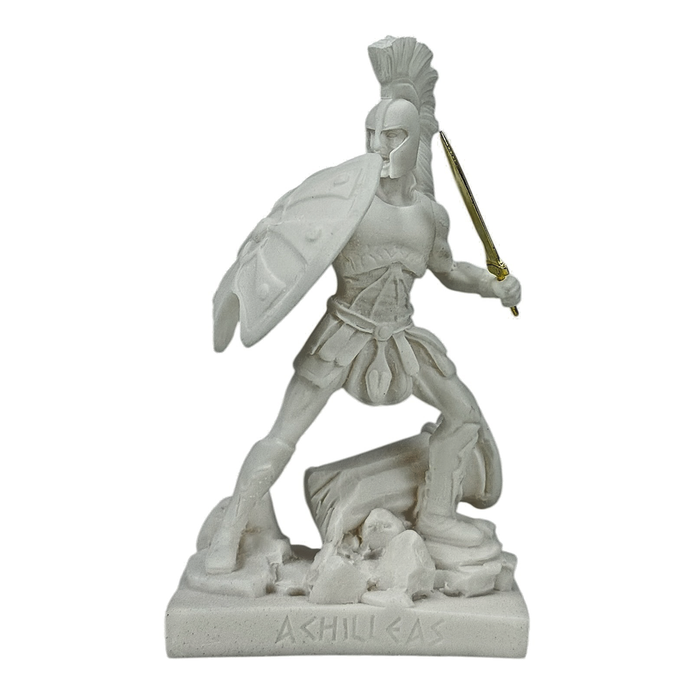Achilles Trojan War Hero Statue with Shield and Sword-image