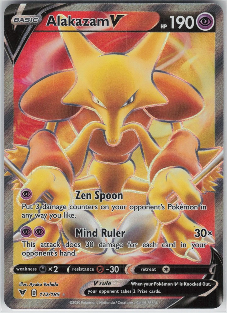 Alakazam V (Full Art) Holo Ultra Rare SWSH04: Vivid Voltage 172/185 NM