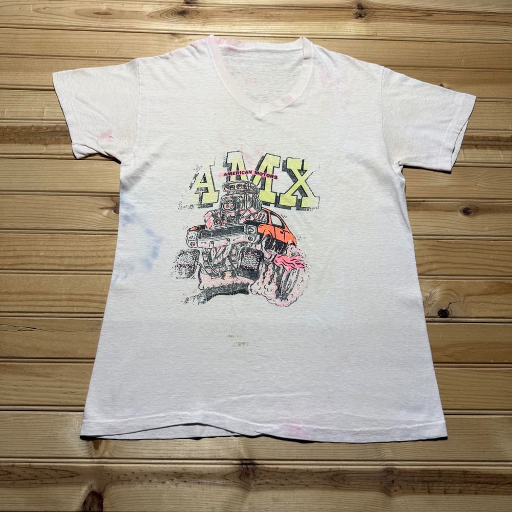 Vintage 70s American Motors AMX Car Racing V-Neck Souvenir T-Shirt - Size Small