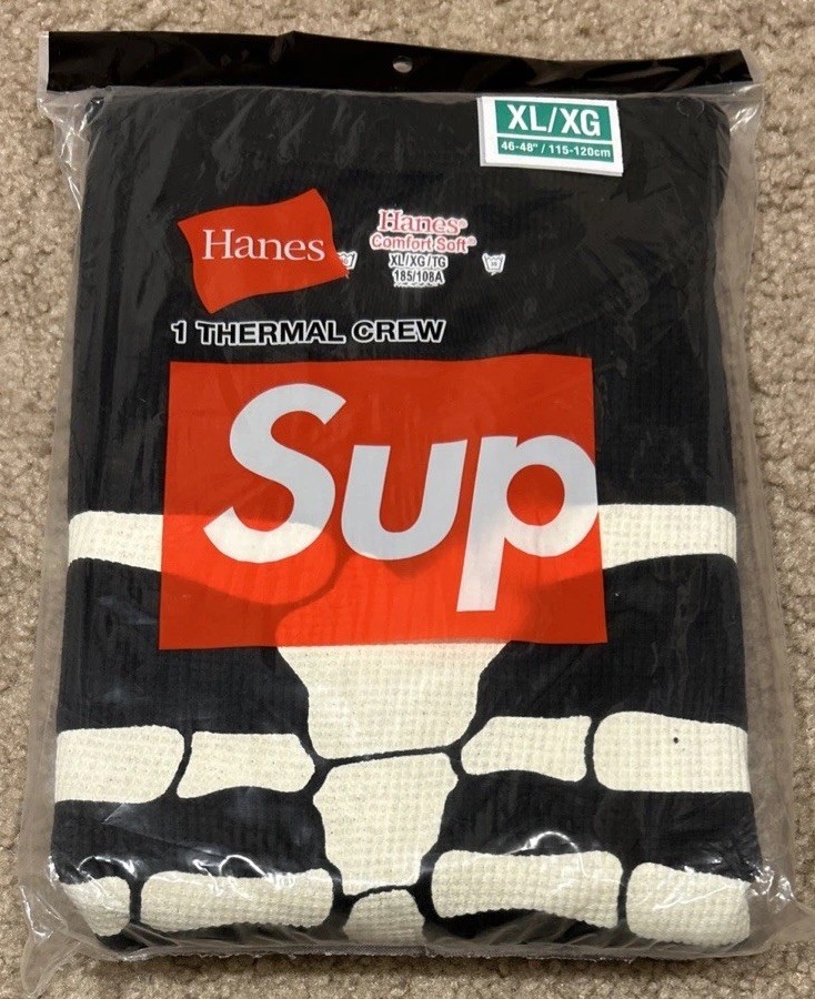 NWT Supreme Hanes Bones Thermal Crew Black Long Sleeve Size Men’s XL SHIPS FREE!