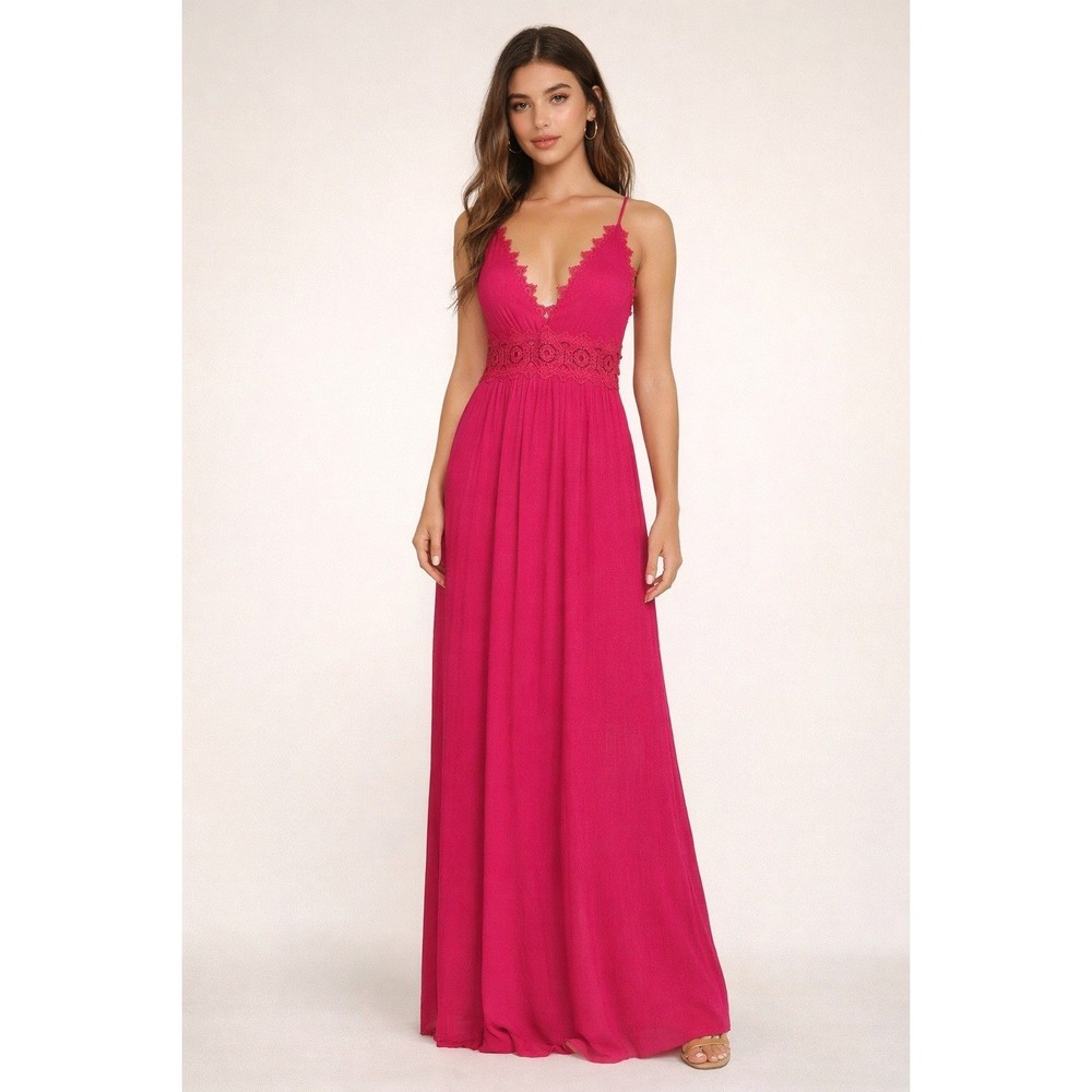 Lulus This is Love Hot Pink Lace Maxi Dress S
