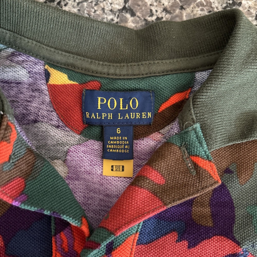 Ralph Lauren Boys Pony Olive Green Camo Mesh Cotton Polo Shirt  6  New w/tags