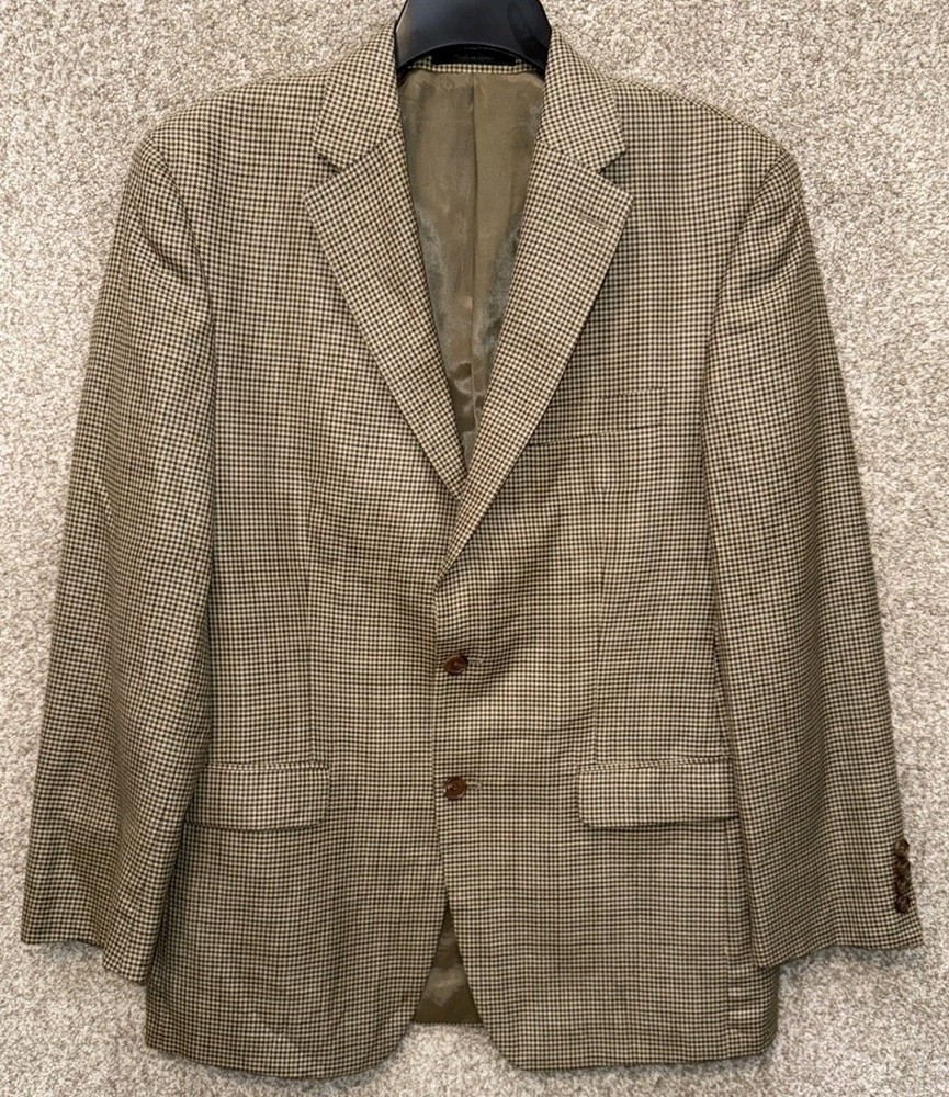 Lauren Ralph Lauren Mens Silk Wool Houndstooth Sport Coat Blazer Jacket Size 40R