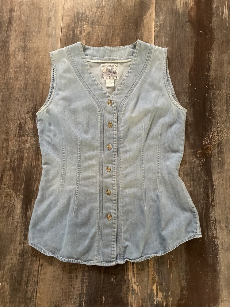 Women’s Vintage Sleeveless Denim Shirt Lightweight Sz M Cottagecore Western