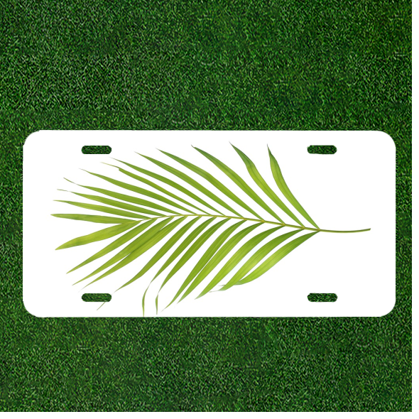 Custom Personalized Auto Tag With Cool Green Feather Like Plant Design