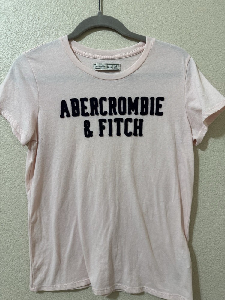 Abercrombie & Fitch Women's Light Pink Embroidered Logo Jersey T-Shirt Size M