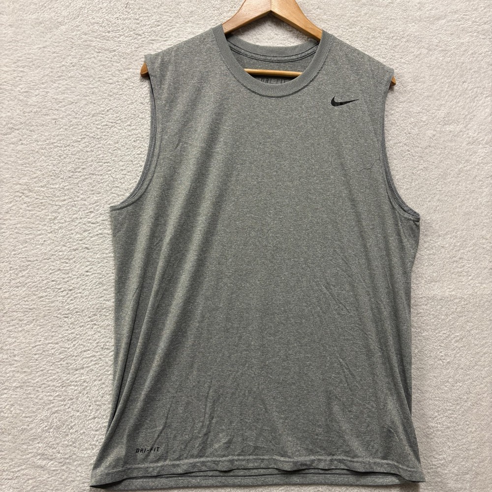 Nike Dri-Fit Sleeveless Shirt Men Large Gray Athletic Muscle Tank Gym Training