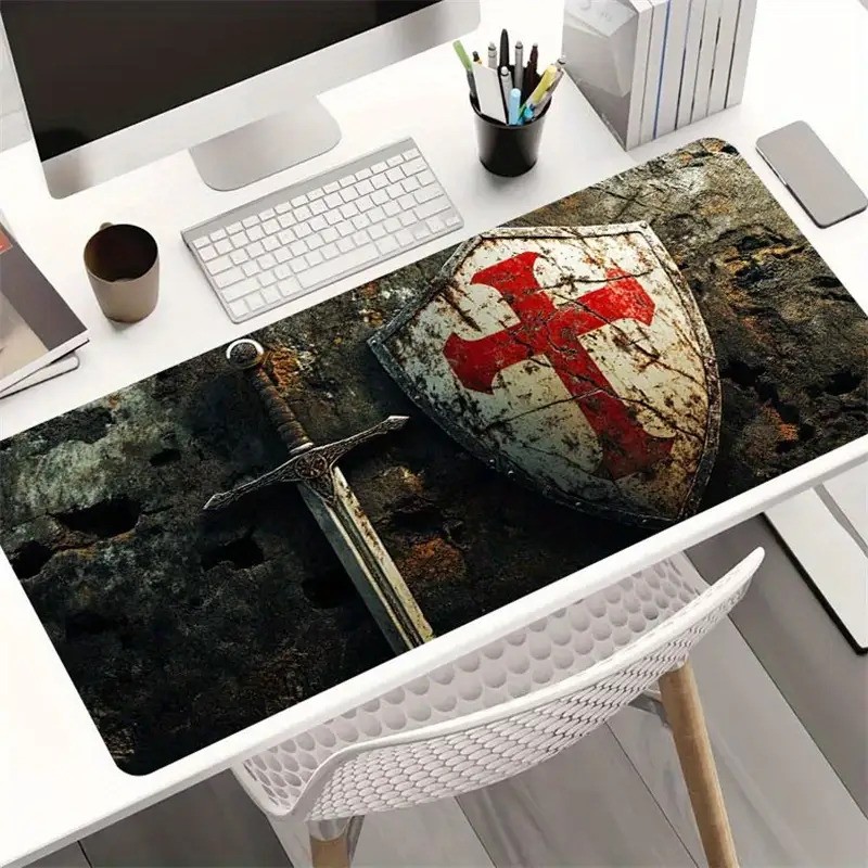 40*90cmMedieval Gaming Desk Mat, Non,Slip Rubber Base, Stitched Edges, VikingKni