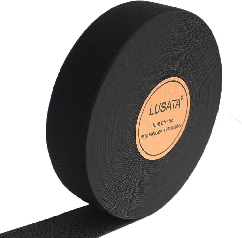 1-Inch Wide Black Knit Elastic Spool - Heavy Stretch for Crafting and Sewing - 1INblack