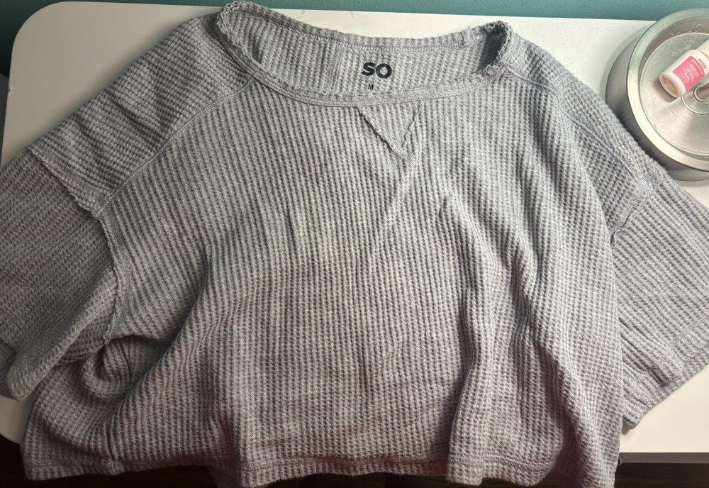 Old Navy Gray Waffle Knit Cotton Cropped Short Sleeve T-Shirt M Women