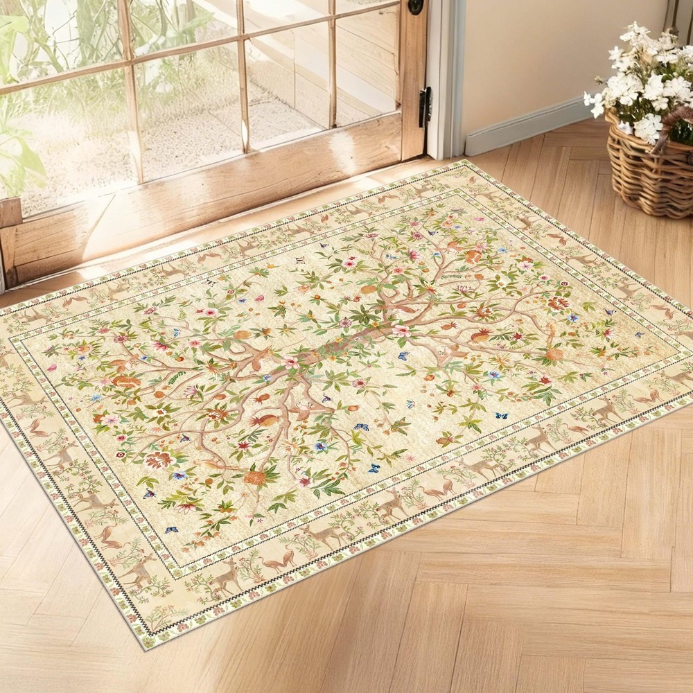 Entryway Rug 2x3 Washable, Non-Slip Small Area Rug, Boho Floral Botanical Low...