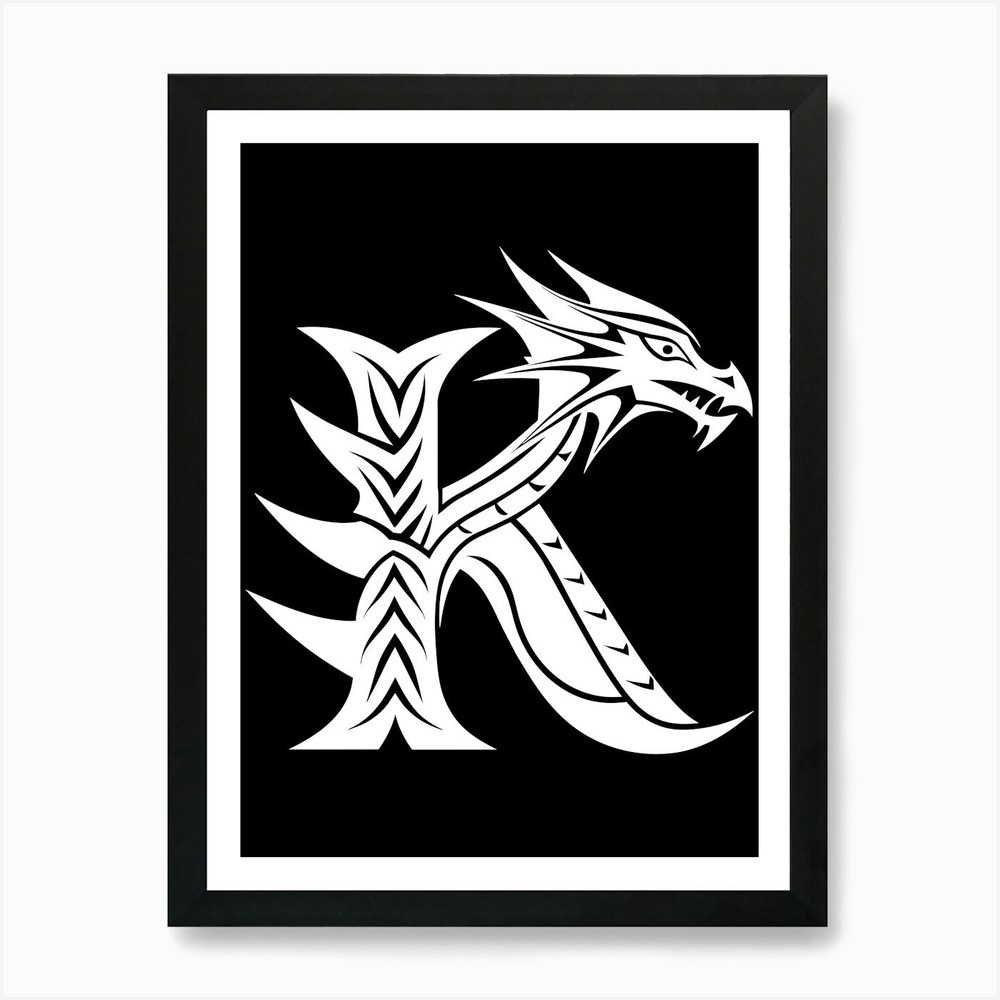 Dragon Alphabet, Letter K, White Dr Framed Wall Art Poster Canvas Print Picture
