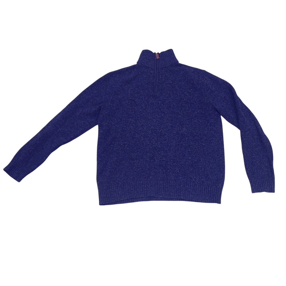 J. Crew Men's Large Sweater Quarter Zip Ribbed Crewneck Blue Lambs Wool Preppy