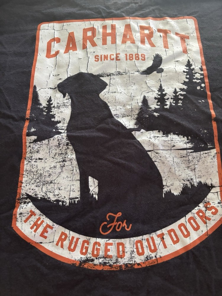 Carhartt Pocket T Shirt Mens XL Navy Cotton Spellout Dog Graphic Short Sleeve