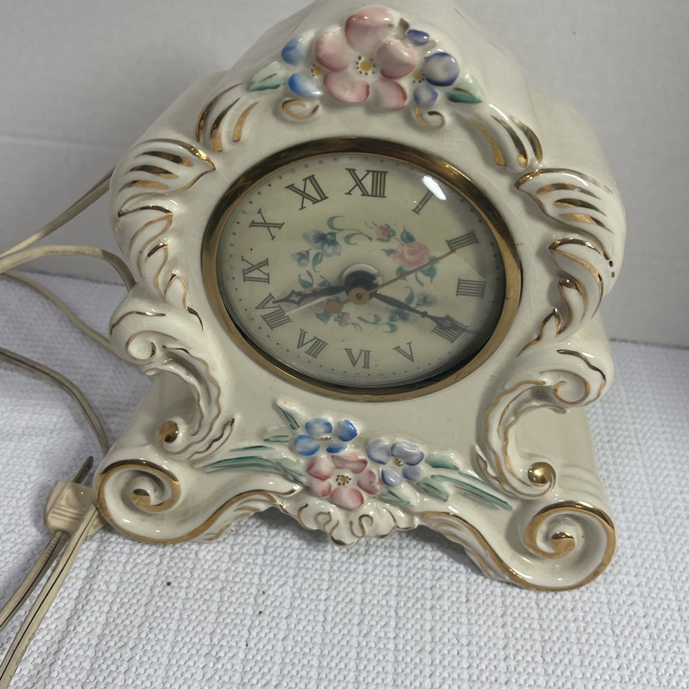 Johnson Hand Decorated China Sessions Mantel Electric Mantel Clock Works!