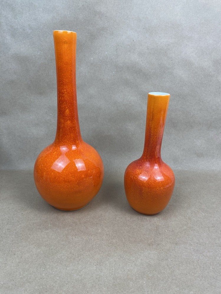 Vintage Royal Haeger Pottery MCM Red Orange Bud Vases Lot Of Two