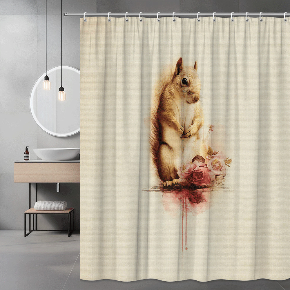 Squirrel Floral Shower Curtain Animal Wall Art Print
