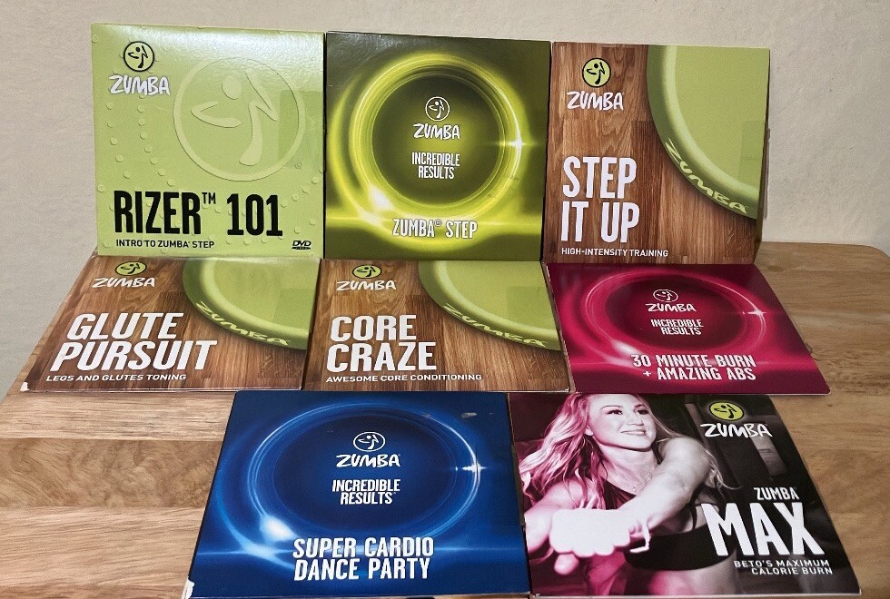 Mixed Lot of 8 ZUMBA Exercise DVDs Max, Step, Cardio Dance Party, Abs, Core, Etc