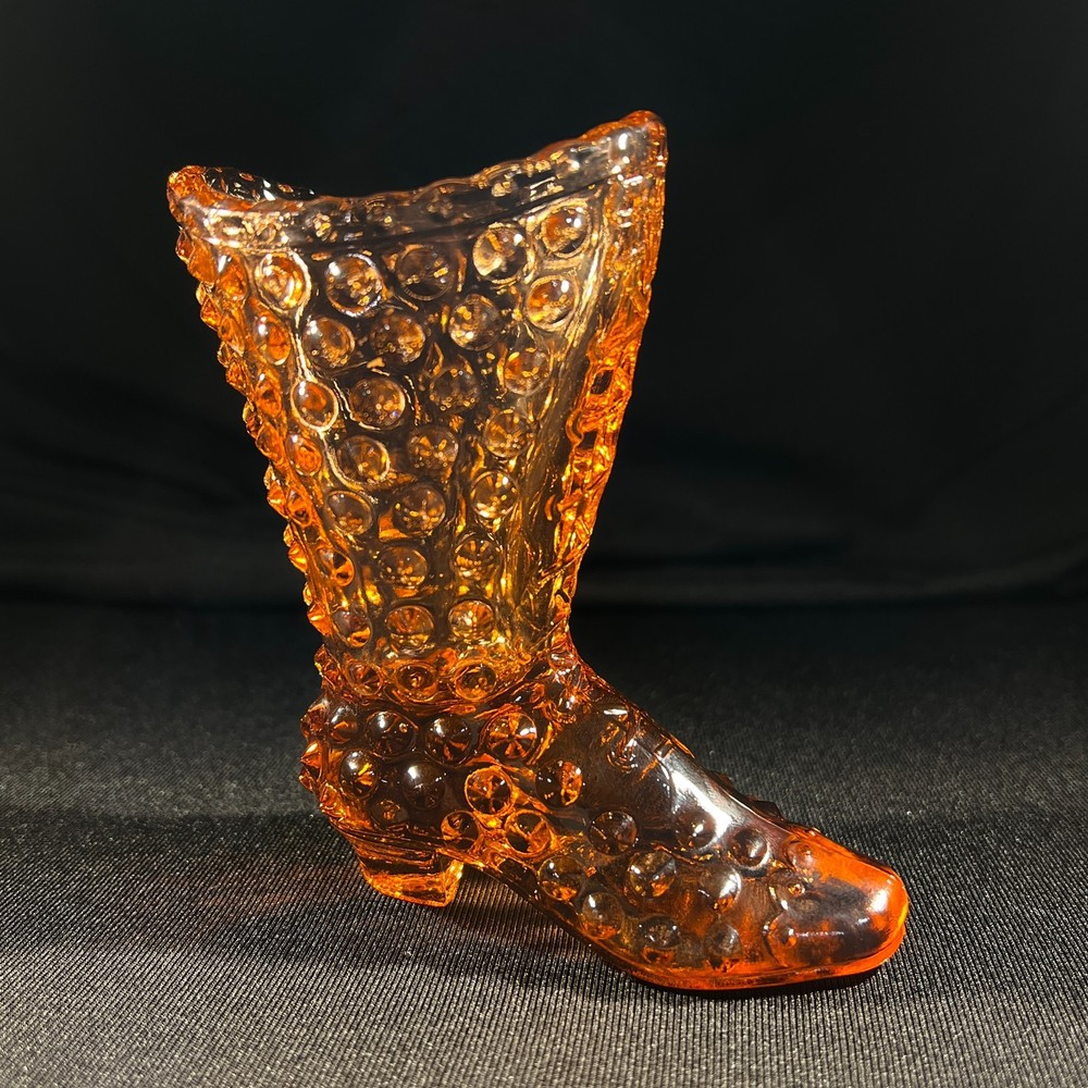 Fenton Amber Hobnail Glass Shoe / Boot – Marked Fenton – Vintage