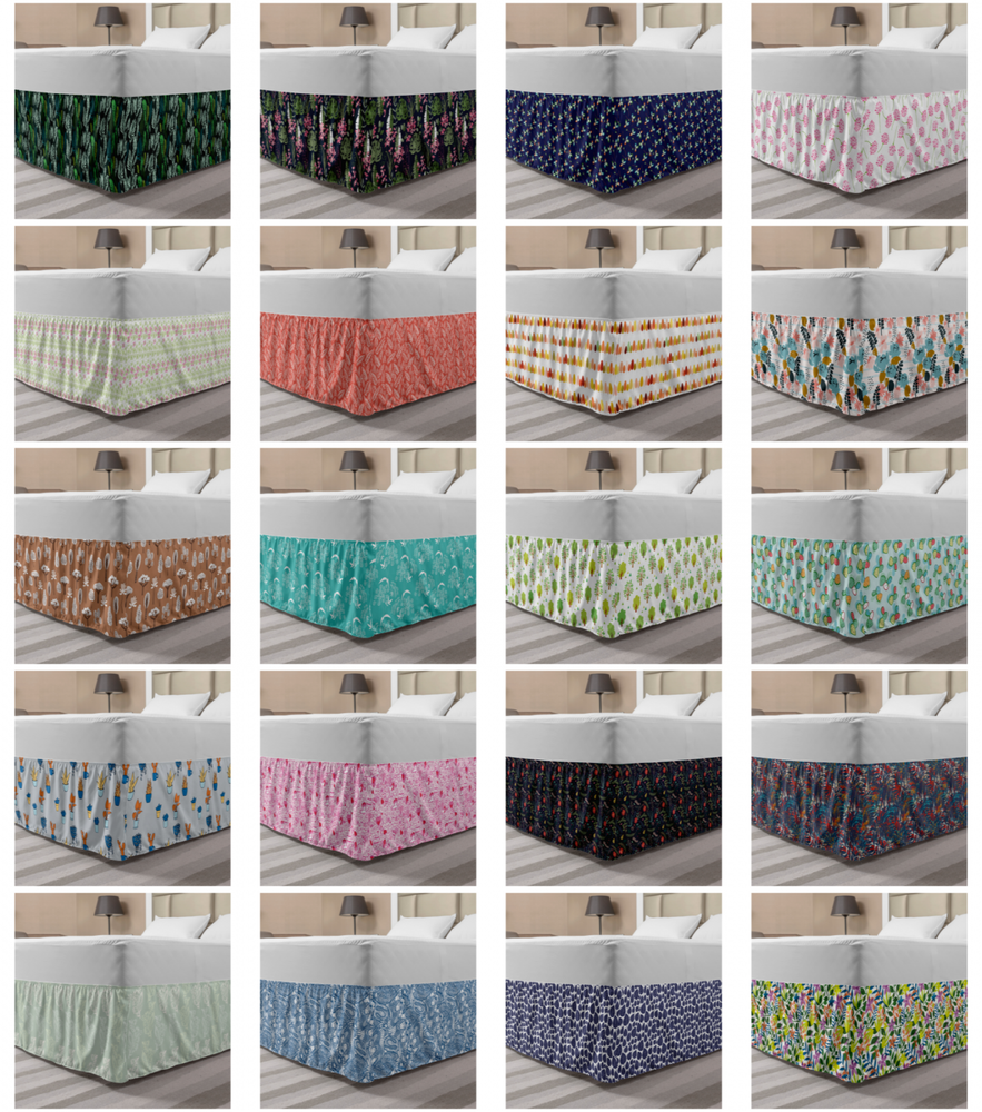 Ambesonne Botany Bedskirt Elastic Wrap Around Skirt Gathered Design
