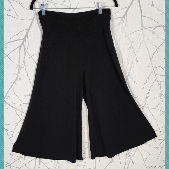 Stretchy Black High Rise Wide Leg Crop Pants for Women Size M
