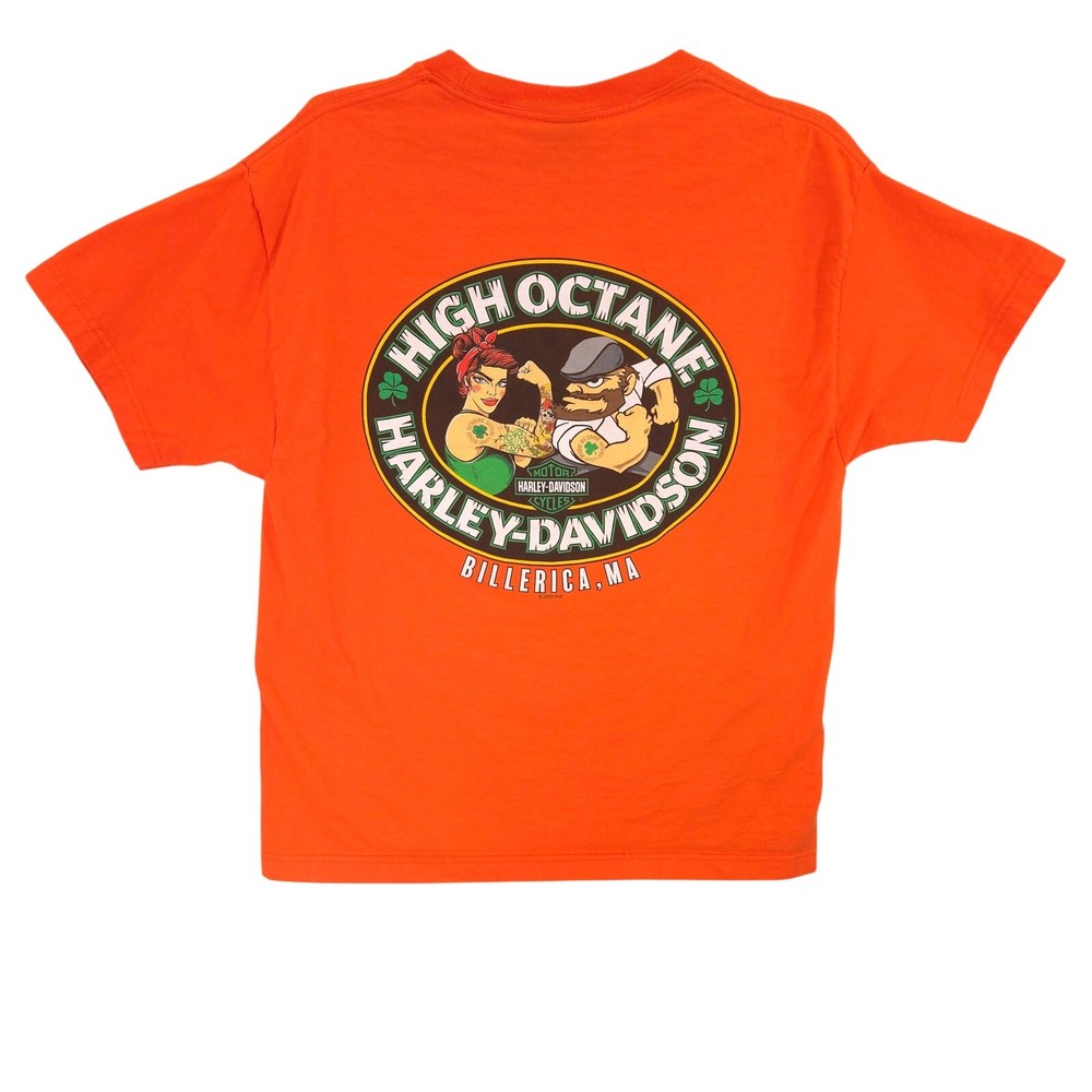 Harley Davidson T Shirt Mens L Orange High Octane Billerica MA Irish Ireland Tee