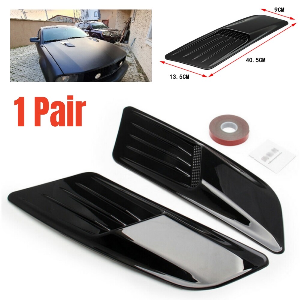 2PCS Racing Car Hood Scoop Decorative Air Intake Trim Vent Bonnet Cover Black