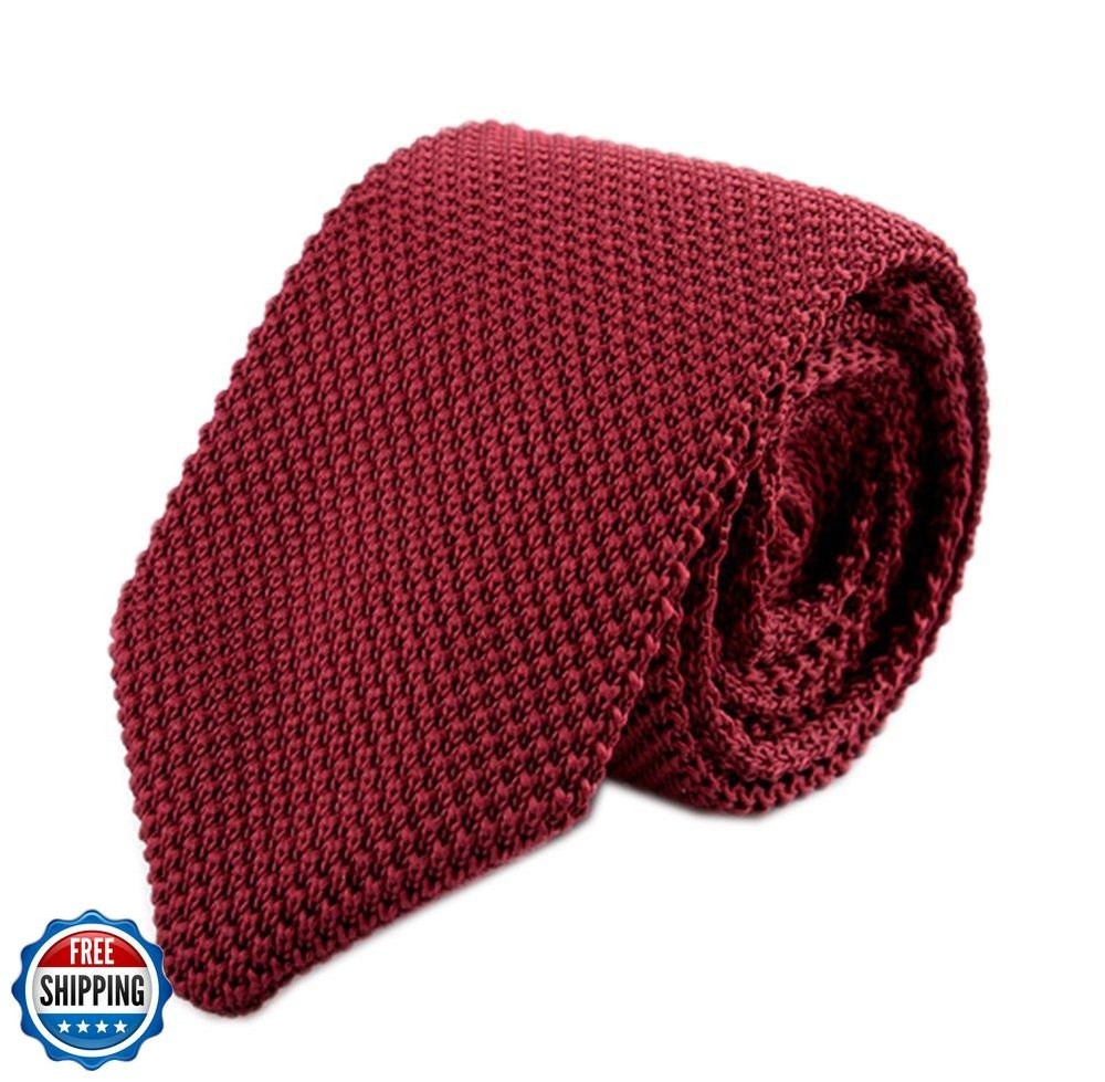 Secdtie Men's Classic Wine Red Textured Silk Knit Necktie 012-C