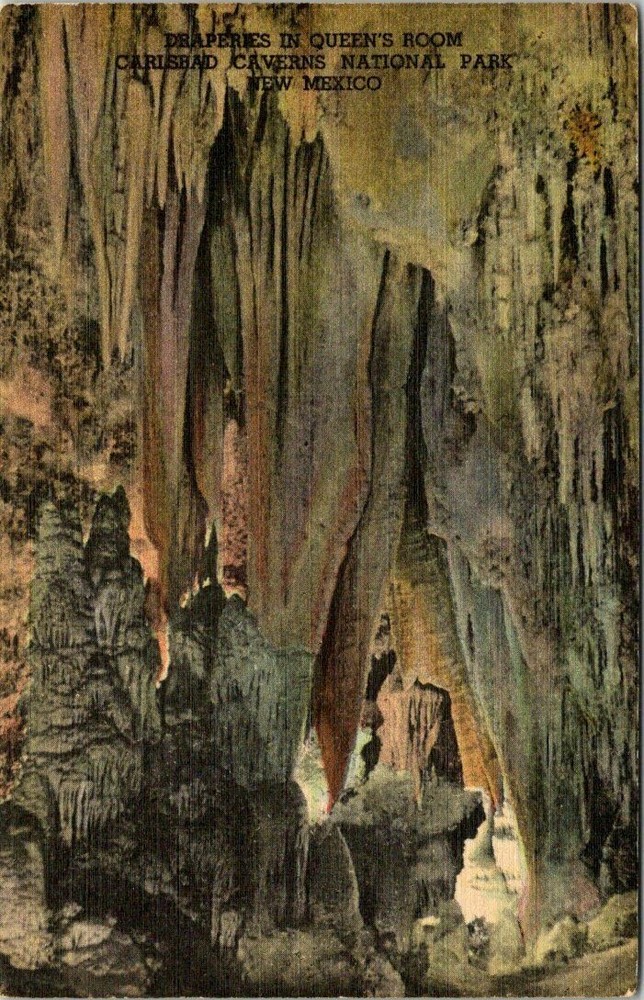 Draperies in Queen's Room Carlsbad Caverns New Mexico Vintage Postcard