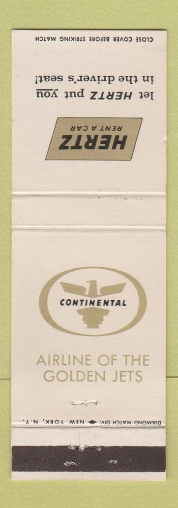 Matchbook Cover - Hertz Car Rentals Continental Airlines