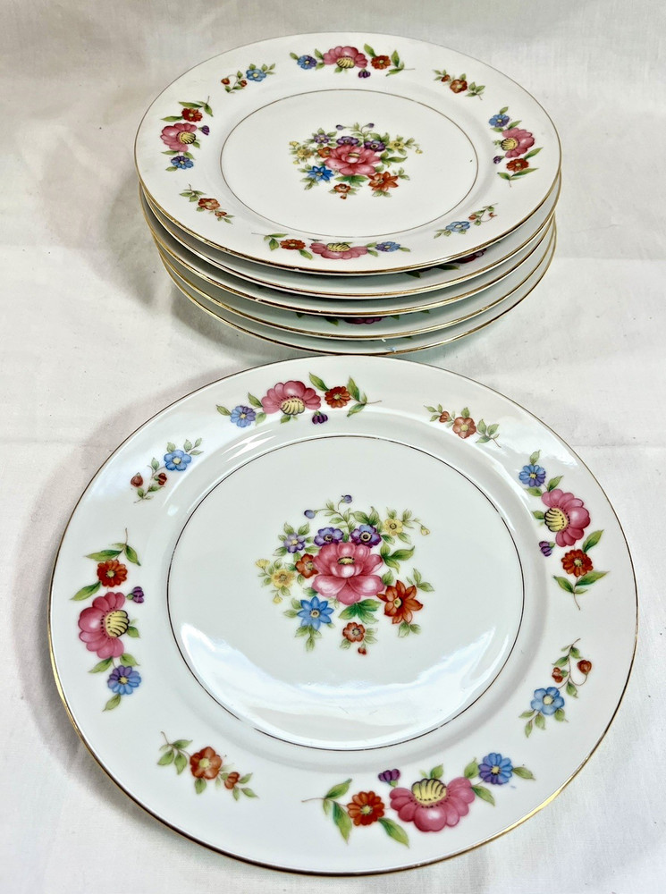 6 Vtg Hand Painted Dessert Plate Occupied Japan  Floral Gold Trim Moriyama 7.5”