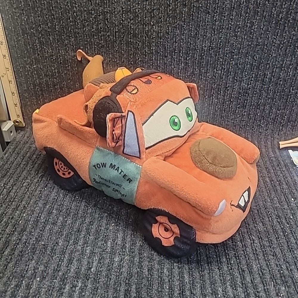 Disney Pixar Cars 2 Tow Mater with Ear Muffs, 15” Plush, Great Condition