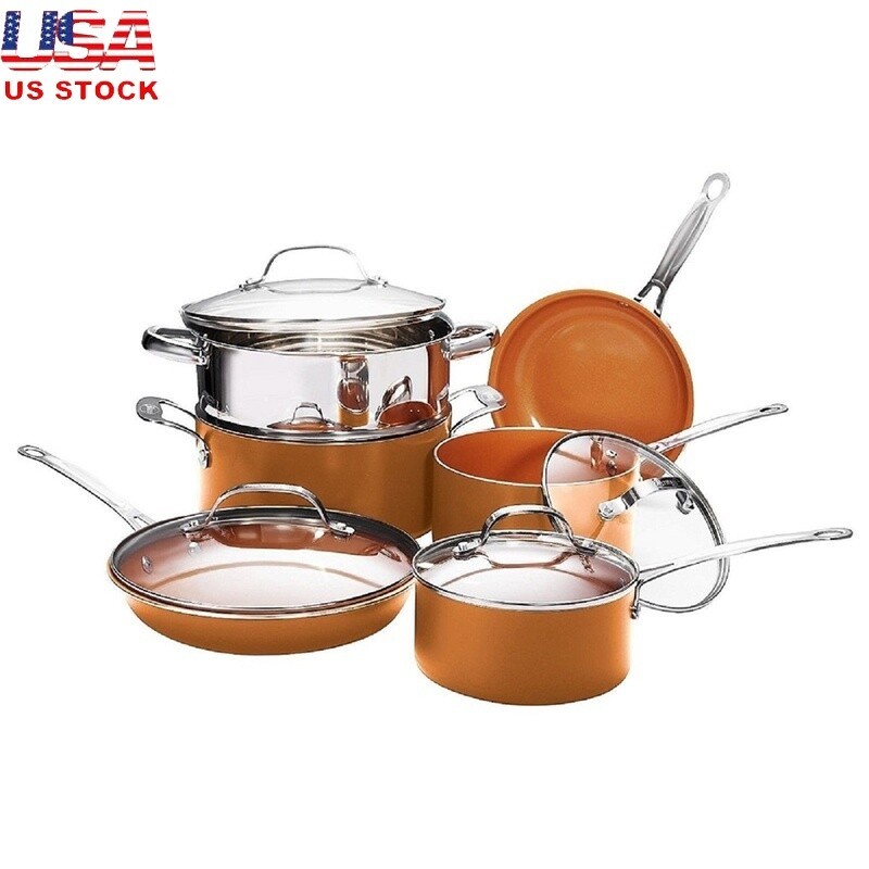 10-Piece Nonstick Ceramic Cookware Set – Aluminum Pots & Pans – Dishwasher Safe