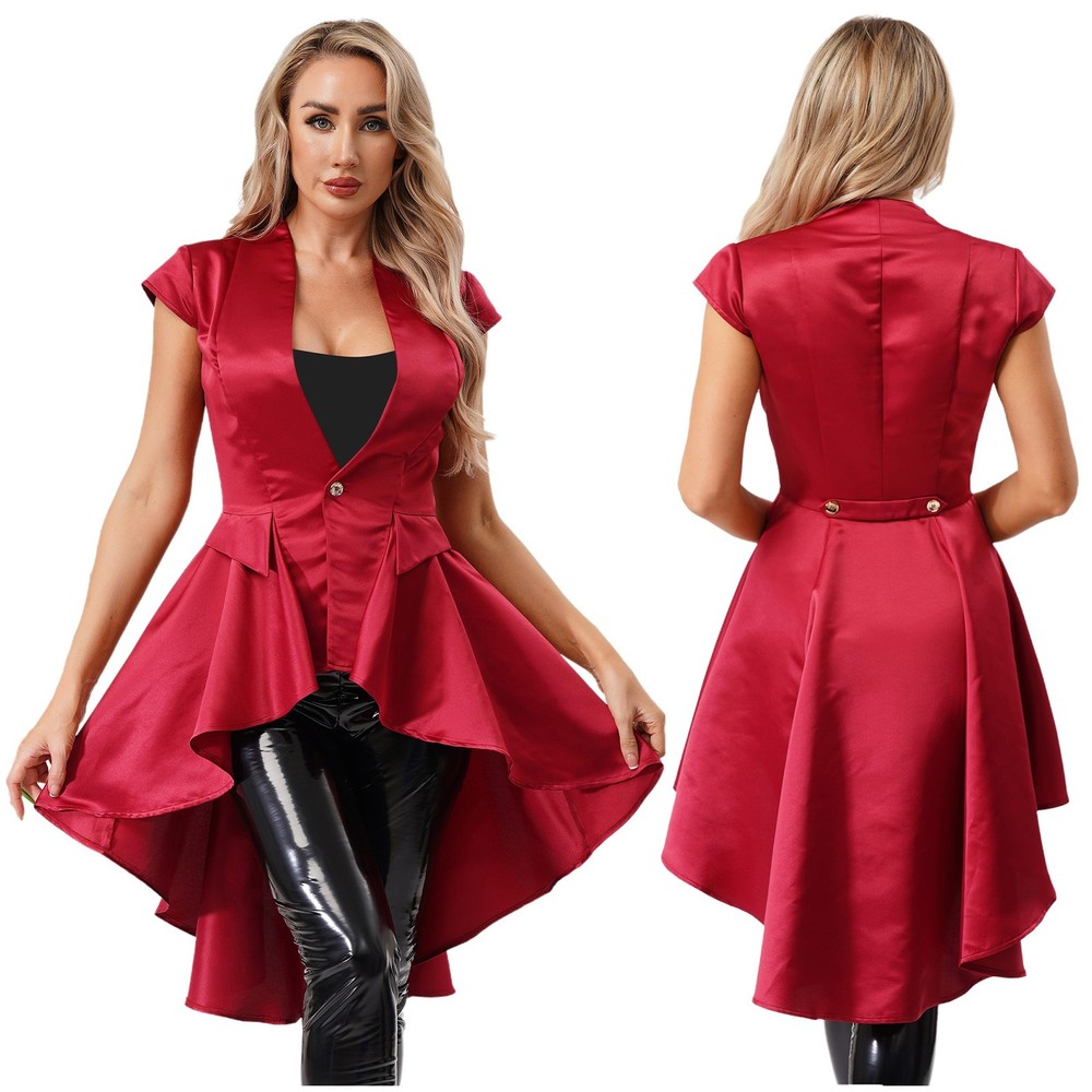 US Women Victorian Steampunk Jacket Gothic Tailcoat Pirate Costume Halloween