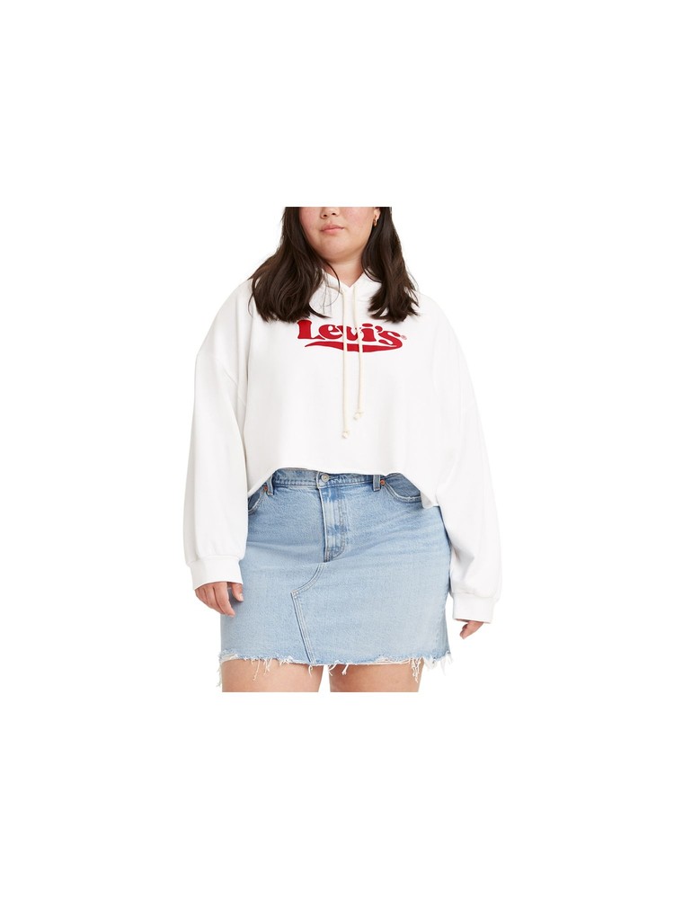 LEVI'S Womens White Tie Cropped Drawstring Long Sleeve Collarless Hoodie Top 2X