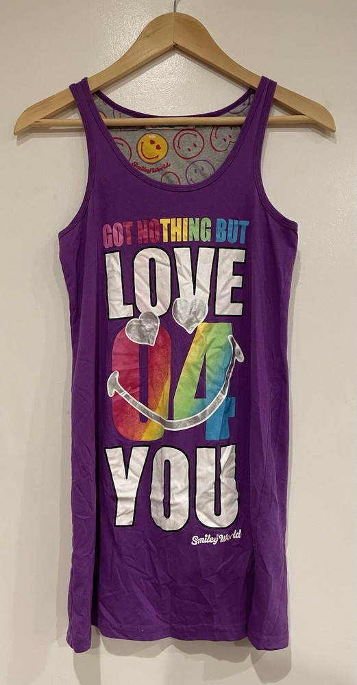 Smiley World Women's Juniors Rainbow Love 4 You Cotton Blend Tank Top Purple L