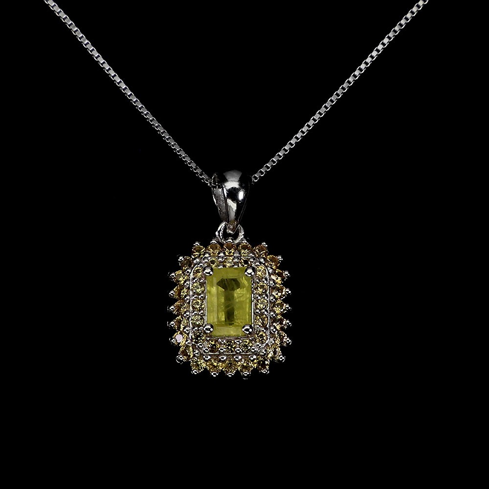 925 Silver Octagon Yellow Sapphire Necklace 18 Inch Natural Gemstone 6x4mm