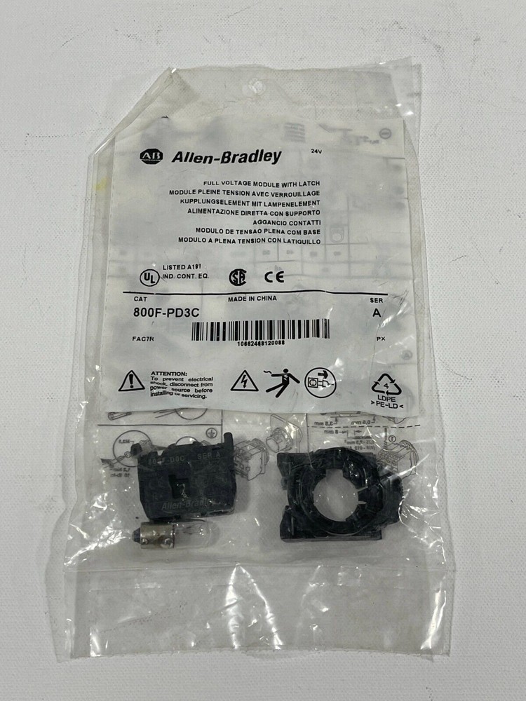New! Allen Bradley 800F-PD3C  Ser A Module with Latch  Incandescent Lamp Clear